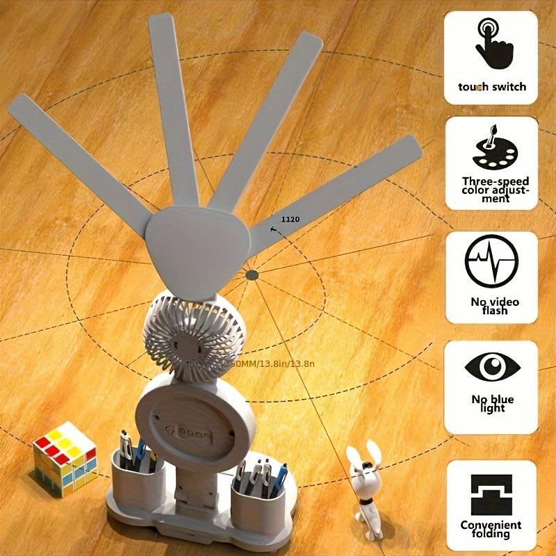 1 LED Desk Lamp with Fan, 3-Speed Dimming, USB Powered, No Batteries, Durable PVC, Eye Night Light, Portable Fan, for Students, Electronic