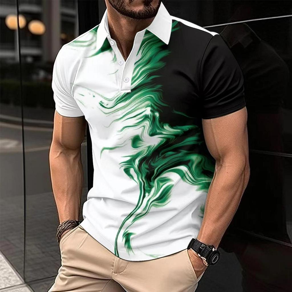 Neues Sommer Herren Freizeit Revers Kurzarm Poloshirt 3D Digitaldruck Mode Locker T-Shirt Tops