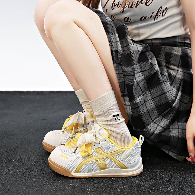 CRLAYDK Fashion Mesh Sneakers for Women Casual Sneakers Ladies Double Lace Up Sports Sweet Walking Breathable Student Tennis