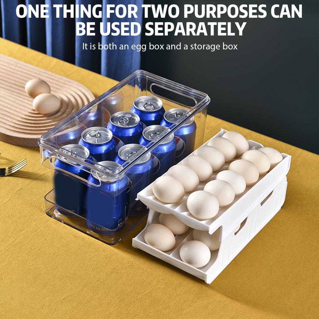 Rolling Double-Layer Egg Tray With Lid Shockproof Egg Freshing Carrier For Kitchen Drawer