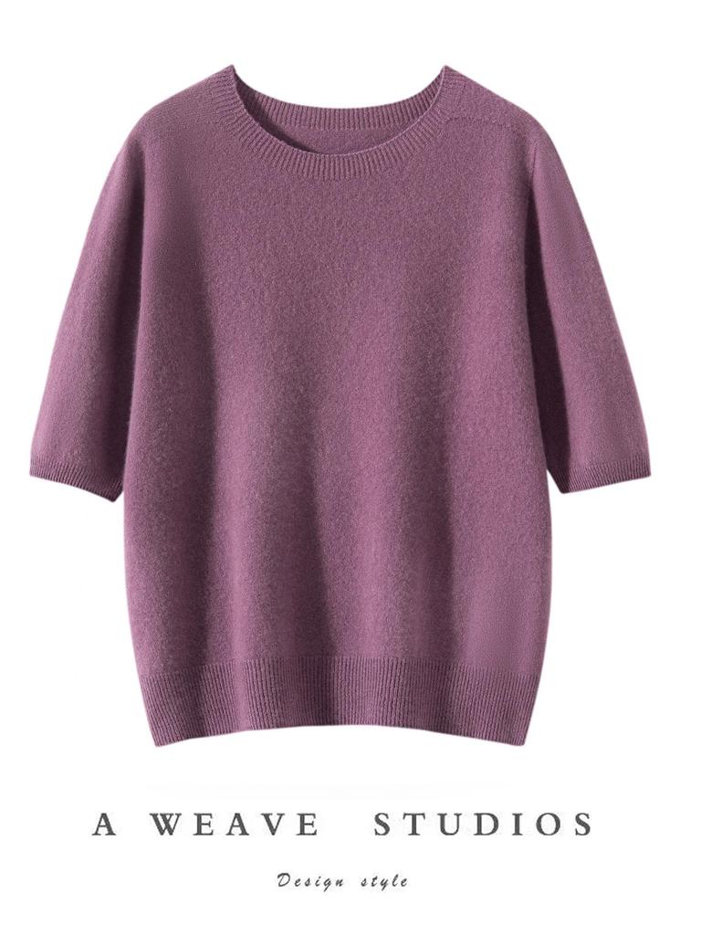 Women's Seamless Short-Sleeve Slim-Fit Round-Neck Knit Pullover