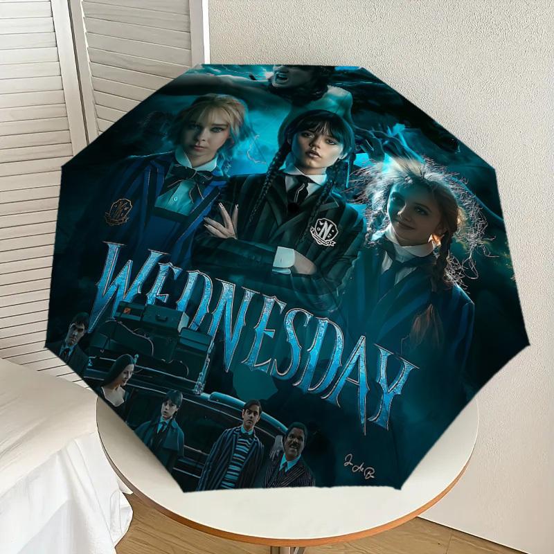 1pc Wednesday Addams Family Automatic Folding Umbrella, Portable Collapsible Design, Casual Outdoor Accessory L1127073