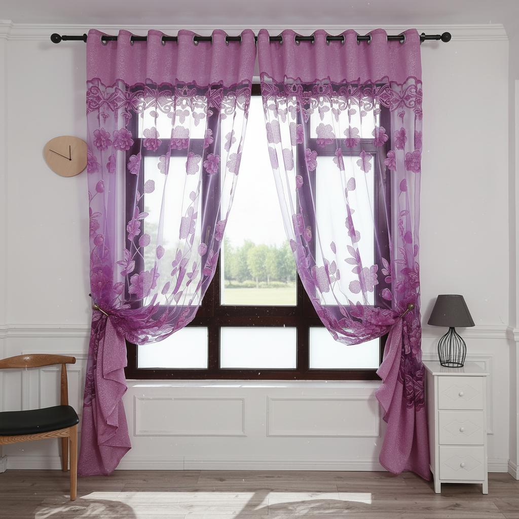 Modern Polyester Curtains With Large Peony Pattern For Living Room Bedroom