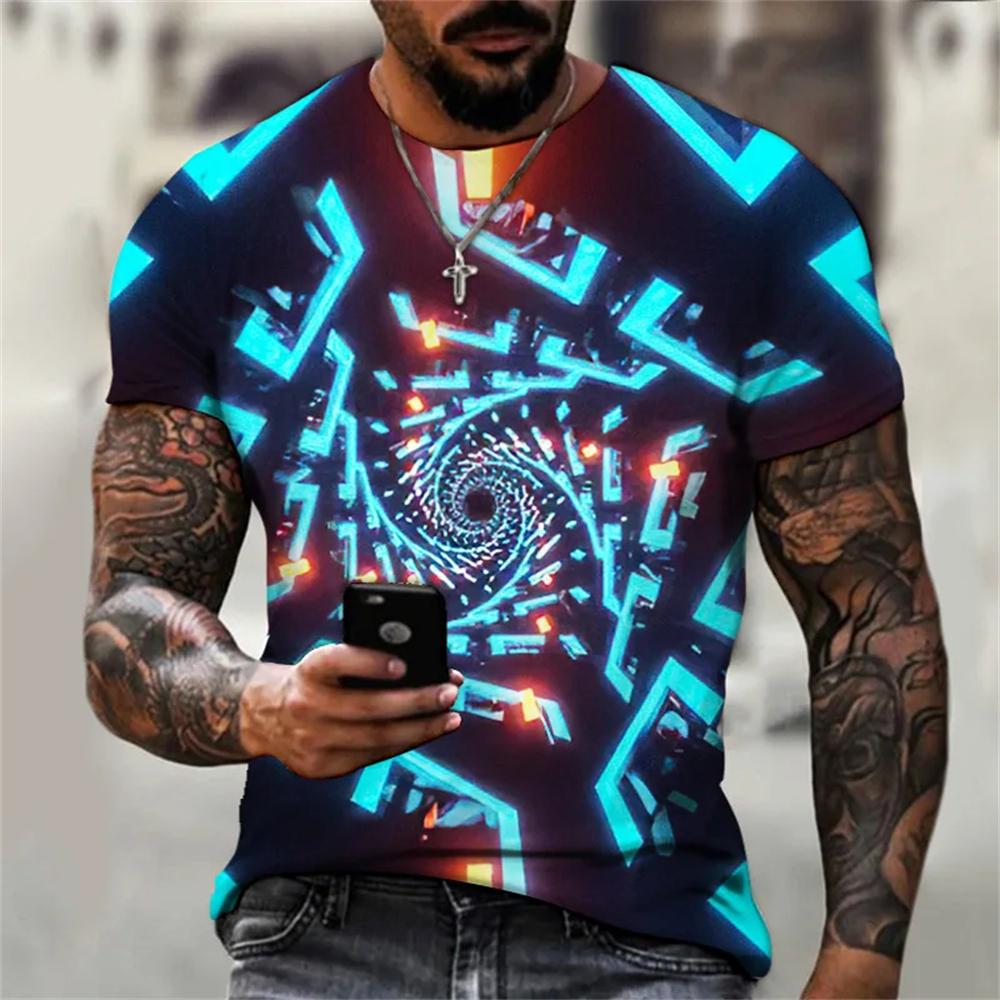 Nowa Letnia Męska Koszulka z Abstrakcyjnym Wzorem Moda Codzienna Drukowana 3D Luźna z Okrągłym Dekoltem Krótki Rękaw Uliczna Osobowość Duże Rozmiary Góry