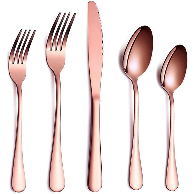 5 Pieces Tableware Sets Stainless Steel Cutlery Spoon Fork Knife Set Gold Cutlery Rainbow Dinnerware Set