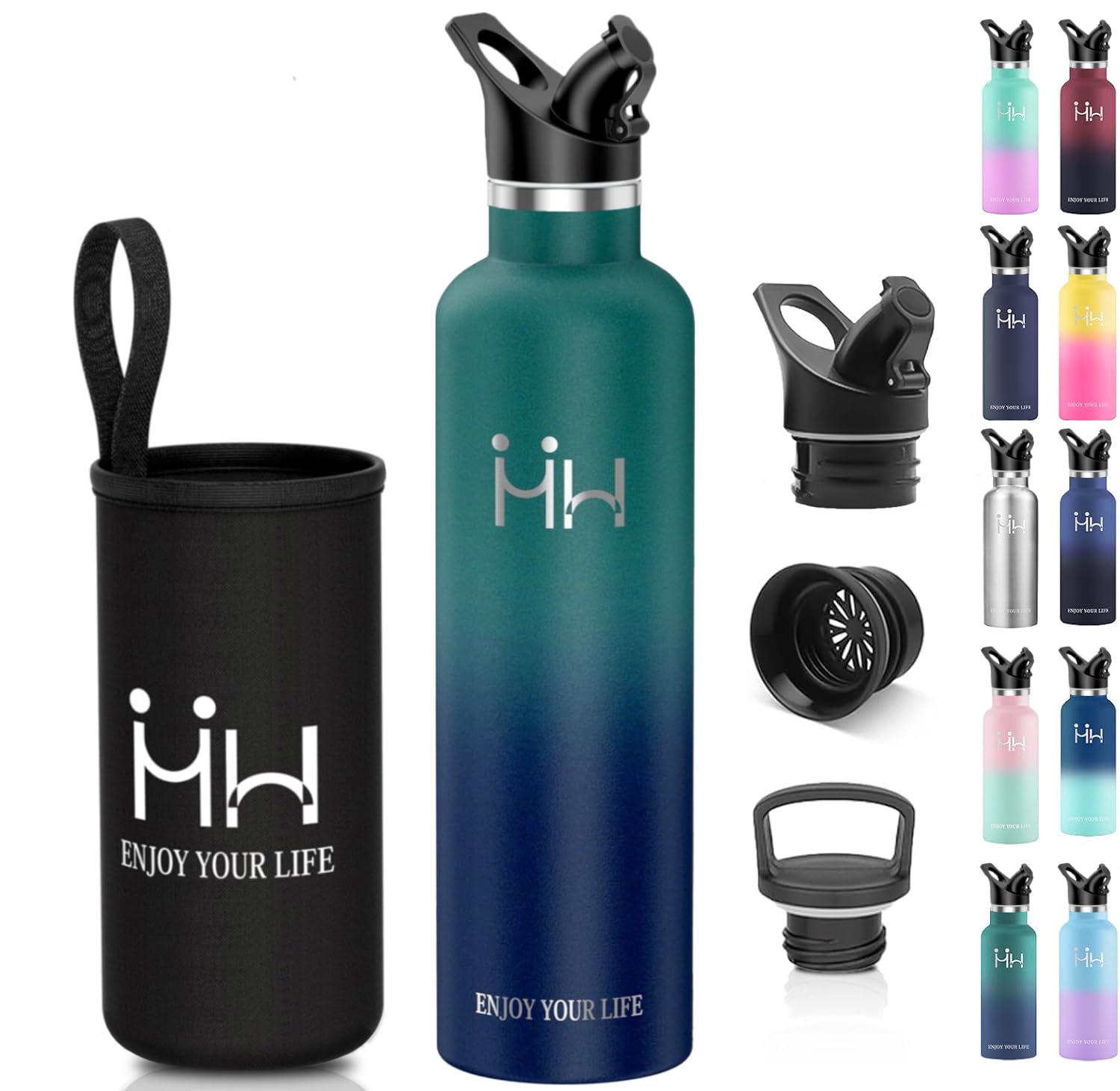 

1-Liter Water Bottle, Insulated, Cold, and Hot, Lightweight, Mug Bottle with Two Lids, Carbonated, Direct Drinking, Large Stainless Steel Water