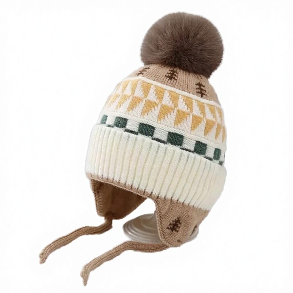 Cute Winter Unisex Baby & Toddler Windproof Fleece Lined Earflap Beanie Hats with Pompom Knit Polyester/Cotton Warm Daily Wear