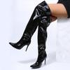 Fashion Women Boots Mirror Pointy Toe Punk High Thin Heels Over The Knee Long Boots Autumn Winter Zip Silver Black Casual Party Shoes