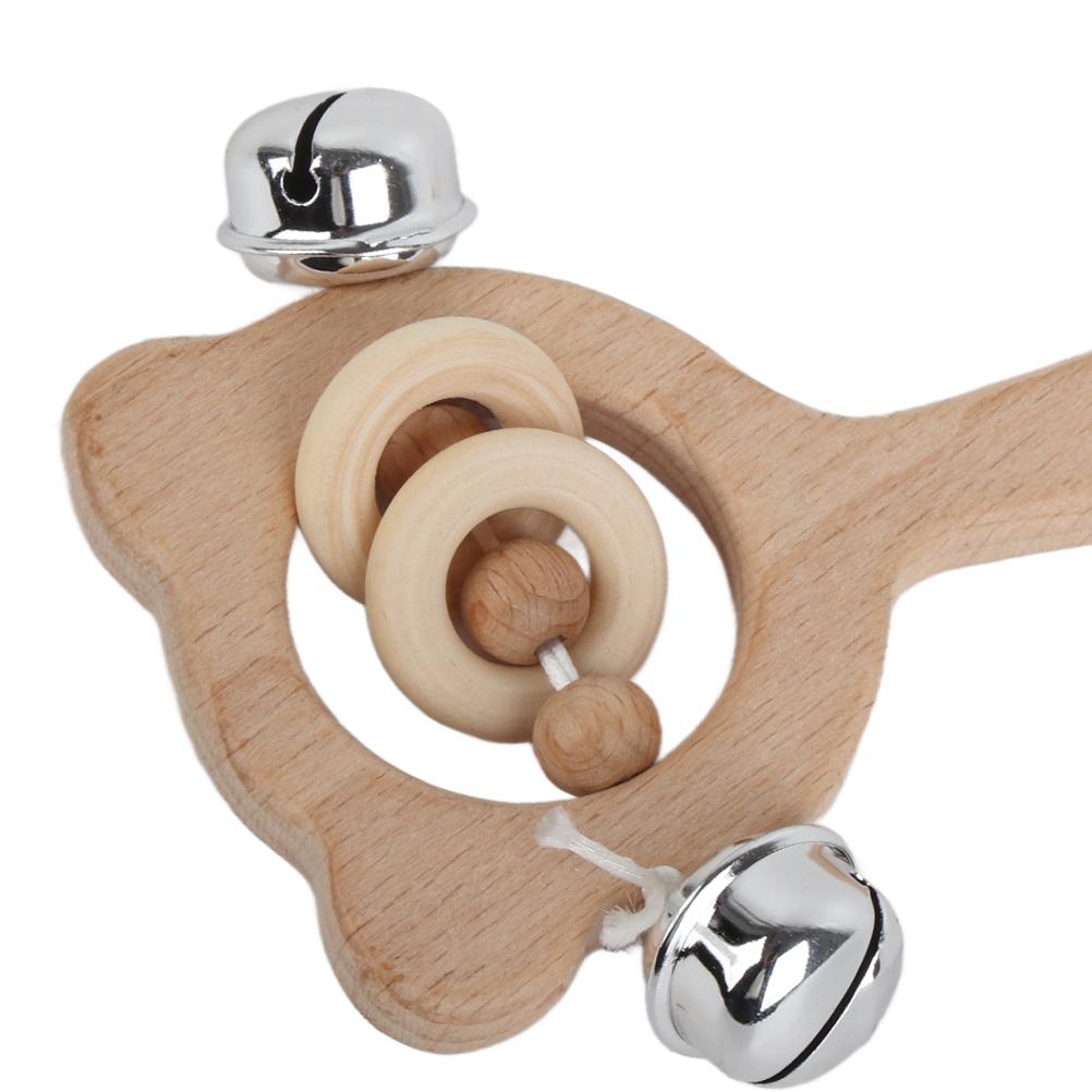 Beech Wood Bear Hand Teething Wooden   Baby Rattles Toy Stroller Toys