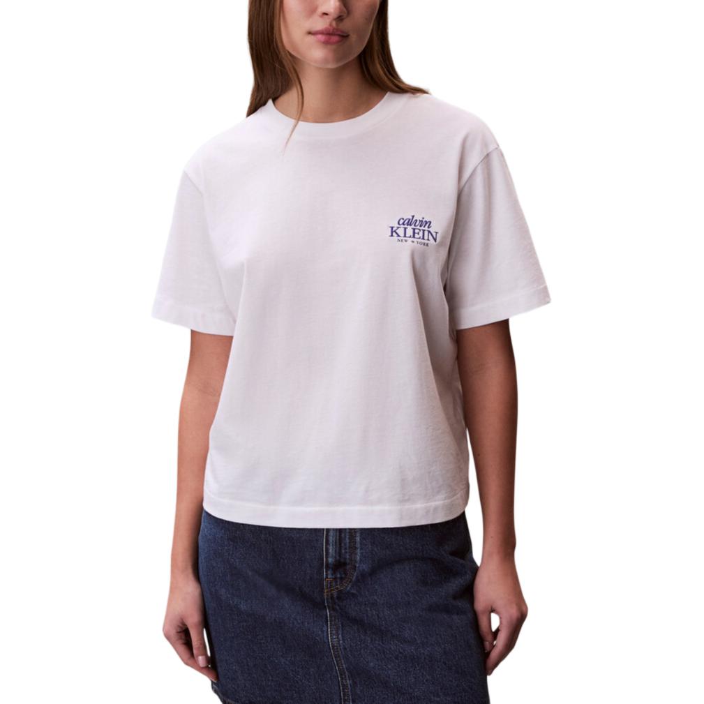 Calvin Klein Loose Fit Round Neck Drop Shoulder Letter Short Sleeve T-Shirt Women tops 47F801G-YAF XS