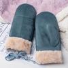 Unisex Autumn/Winter Neck-Hanging Windproof Cycling Mittens, Faux Suede Plush, Warm, Cross-Stitched, Christmas Gloves.