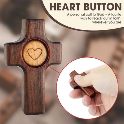 2 Piece Black Walnut Easter Pocket Cross Mini Comfort Holding Pocket Stress Fidget Cross Heart Pattern Handheld Wooden Cross