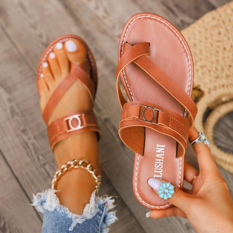 New Summer Women's Plus Size Toe Loop Fashion Flat Casual Slide Sandals