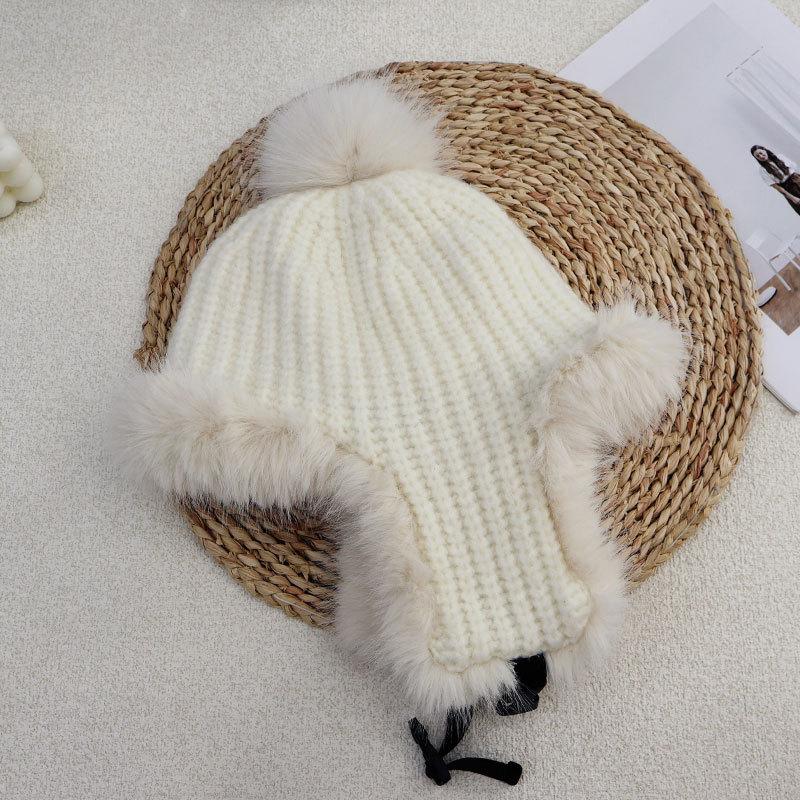

Fleece Thickened Knitted Thermal Hat Women s Ski Hat Outdoor Furry Lei Feng Hat ONE SIZE