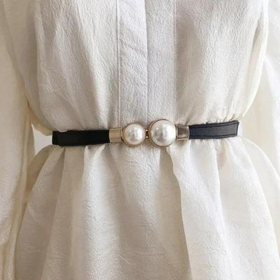 Cintura da Donna Creativa Doppia Perla Pelle Vestito Vita Elastica Sottile Elegante Donna Accessori Moda Decorazione Vestiti Regali