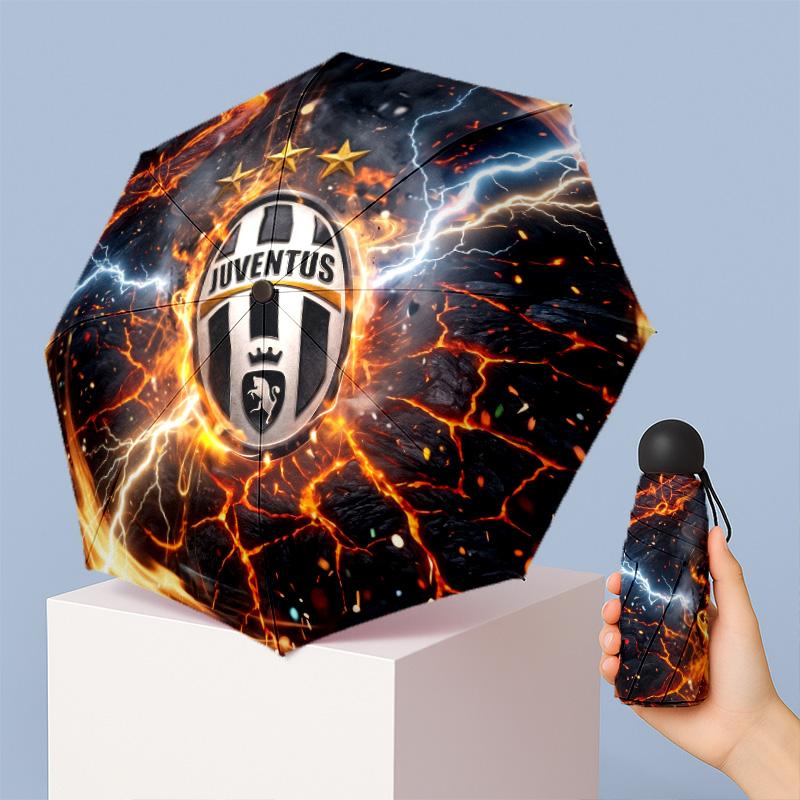 Juventus FC Pattern Printed Mini 5 Folds 8 Ribs Compact Umbrella Windproof Waterproof Lightweight Portable Folding