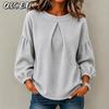 Blusas y camisas informales de manga larga con cuello redondo a la moda para mujer