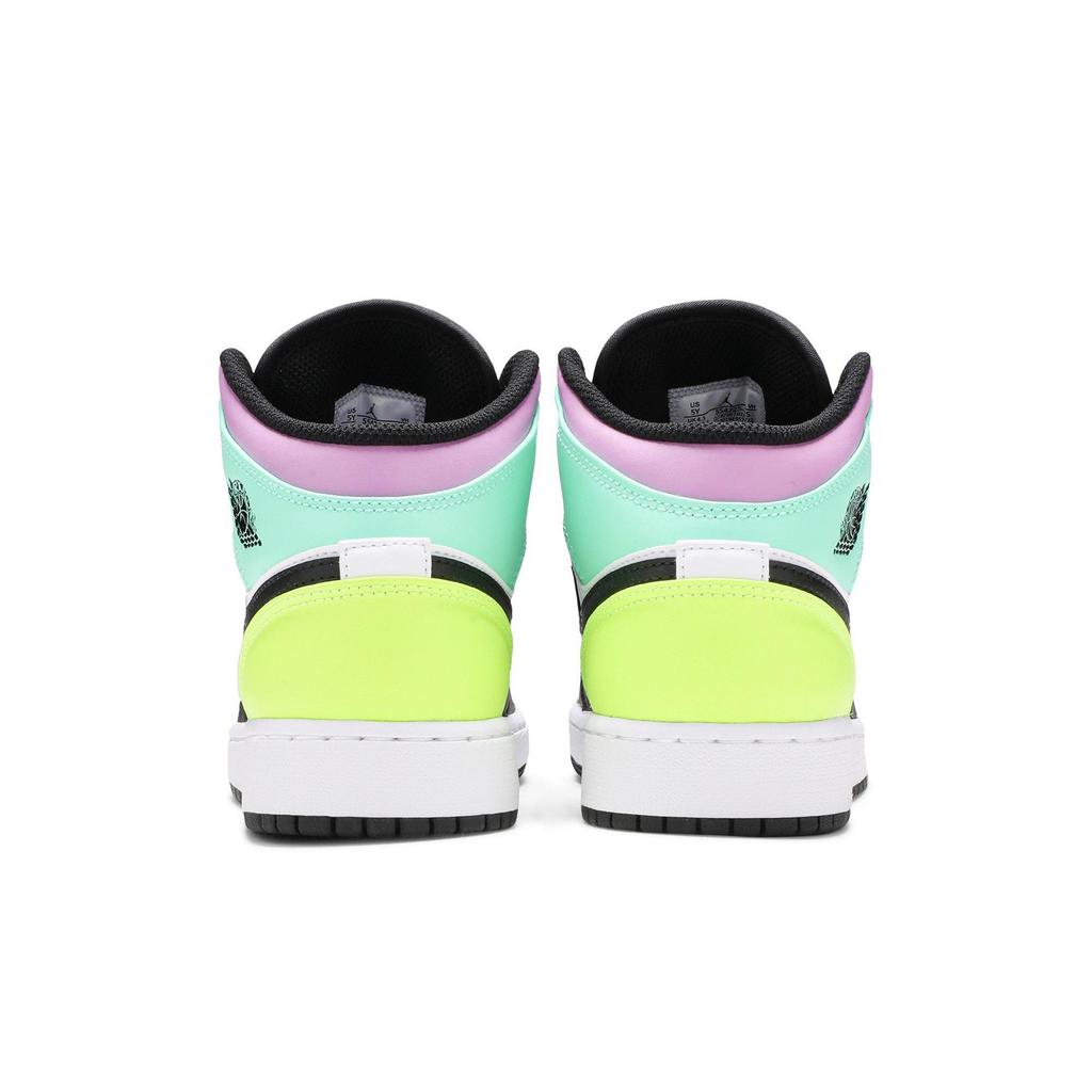 Air Jordan 1 Mid Grade School 'Pastel' (Unisex) White / Volt / Green Glow / Black Kids' Basketball Shoes 554725 175
