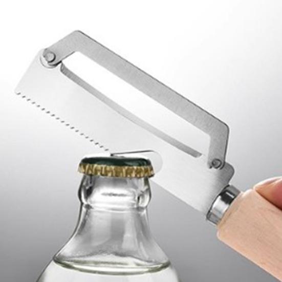 Curățător de legume cu mâner ergonomic din lemn 2-în-1 Deschizător de sticle Lamă lată curbată Curățător ascuțit pentru cartofi mere citrice morcovi Gadgeturi de bucătărie