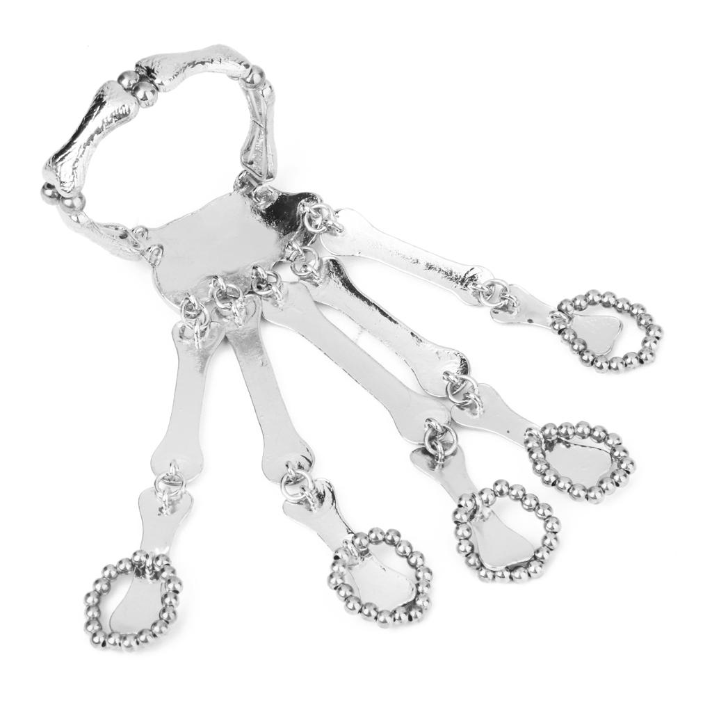 Fashion Punk Silver Skeleton Hand Chain Fingers Bracelet Ring