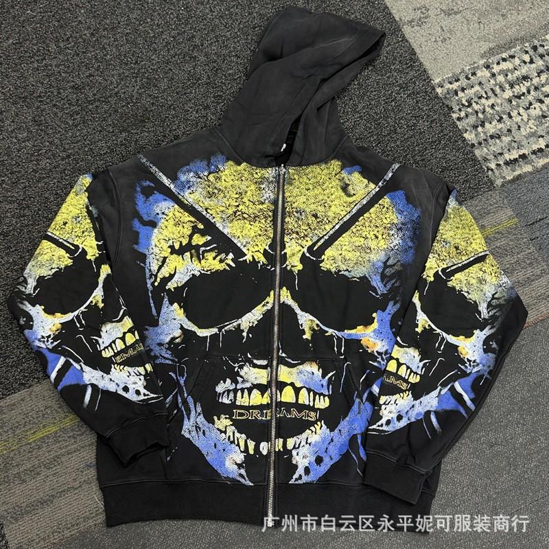 Premium Streetwear Hoodie With Rhinestone Embellishment Oversized Zip-Up Sweatshirt Men Cotton Blend Loose Fit