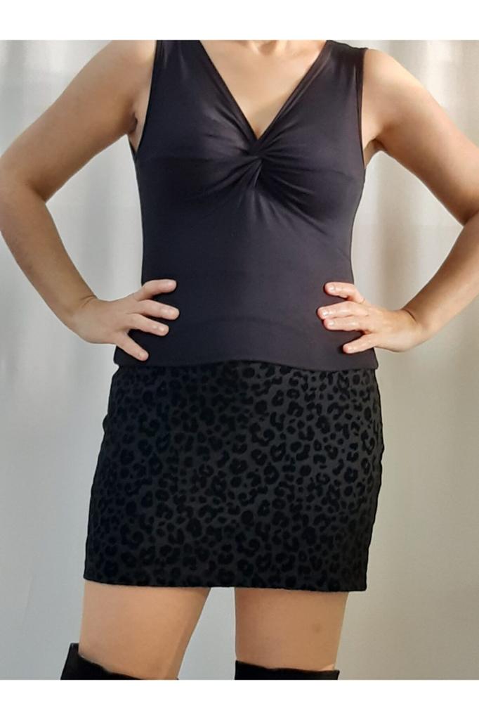 Women's Style Big Size T-Shirt Twisted Front Black Combed Viscose Badi