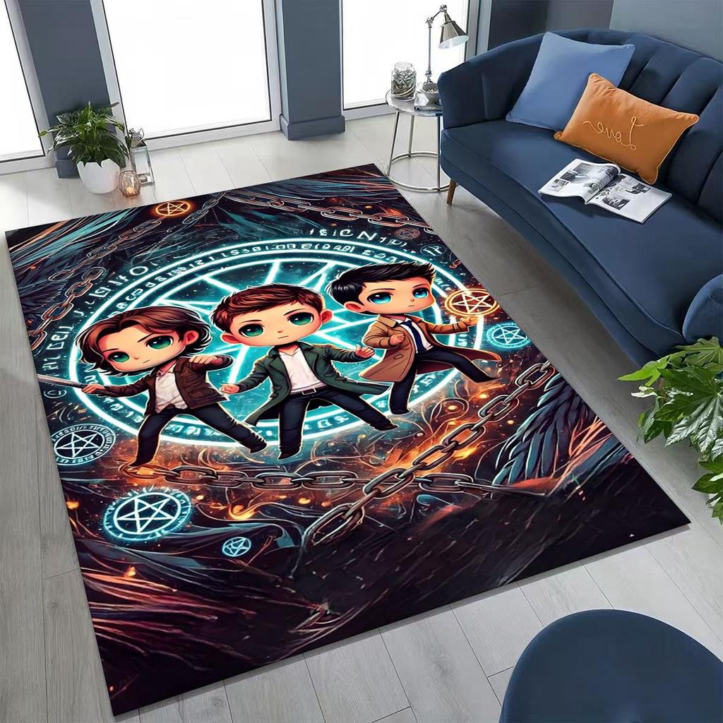 Tapete SPN Supernatural Dean Sam Winchester Castiel para Quarto Sala Sofá Casa Capacho Decoração, Tapete de Chão Grande Antiderrapante para Crianças