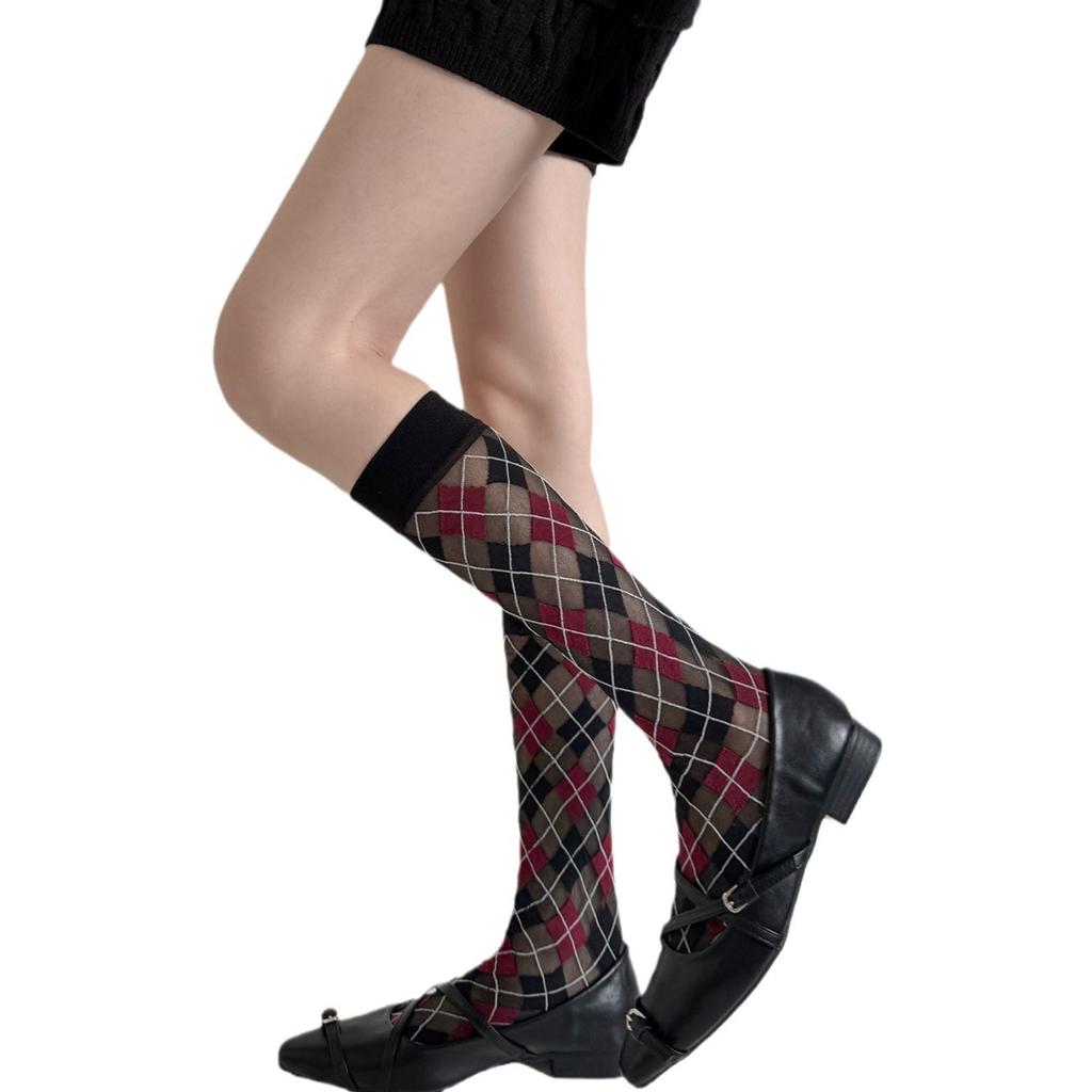 Chaussettes Longues à Carreaux Style Collège pour Femmes Bas Velours Fins Respirants JK Femmes Filles Mode Japonaise Chaussettes Longues Vintage