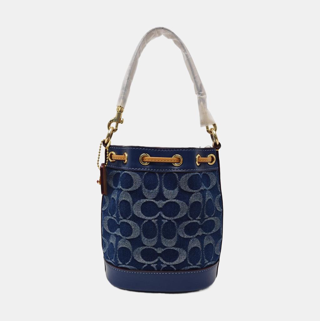 [Pre-Owned] Signature 14 Classic Logo Detachable Shoulder Strap Fabric And Leather Bucket Bag Mini - Excellent #158BI4K