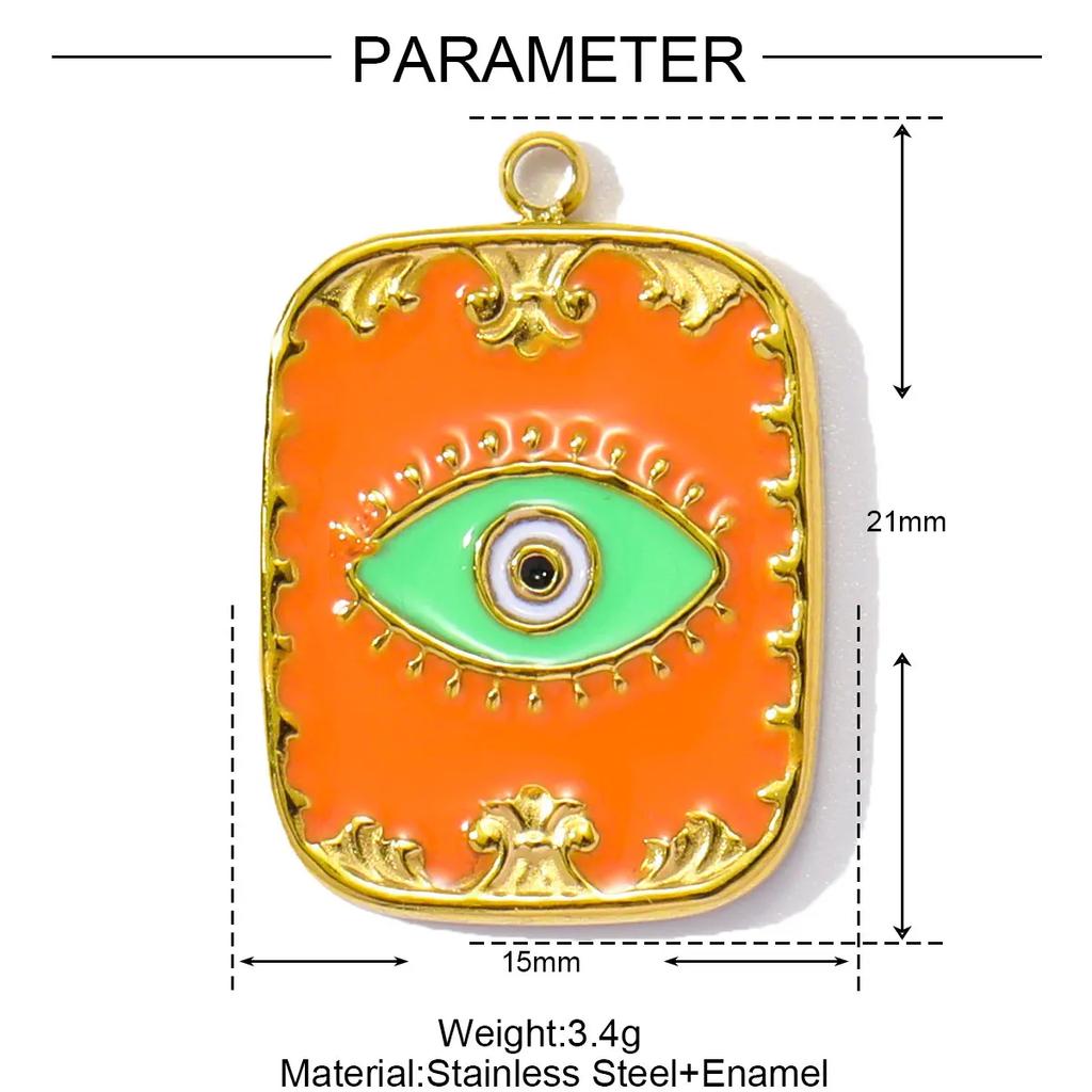 3pcs/Lot Stainless Steel Enamel Square Heart Diy Earring Charms Woman Evil Eye Necklace Pendants Poker Jewelry