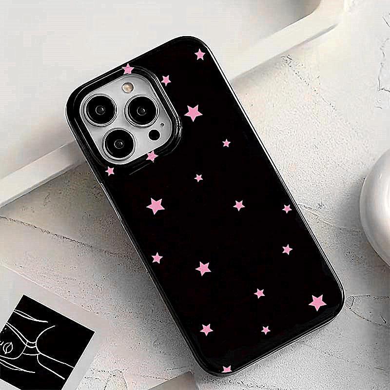 Black White Star Pattern Design Protective Cover for iPhone 17 16 15 14 13 12 11 16E Series Pro Max Plus