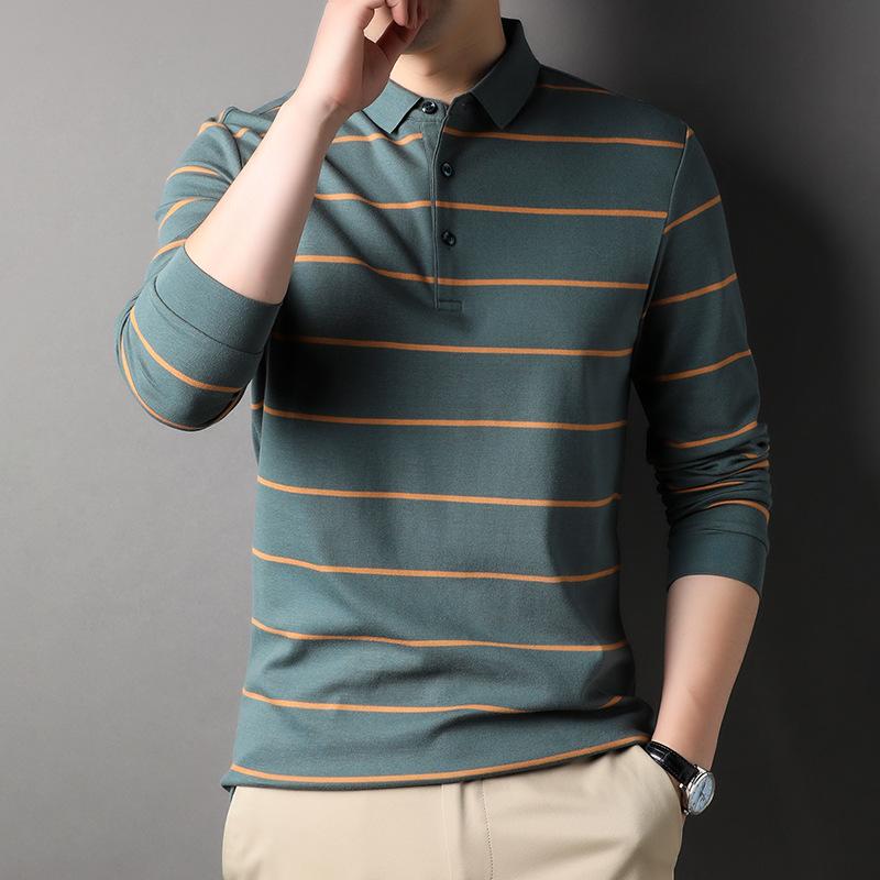 

Полосатая мужская рубашка-поло, повседневная футболка, качественная приятная для кожи футболка, рубашка с длинными рукавами, мужская хлопковая свободная модная мужская одежда XXXL