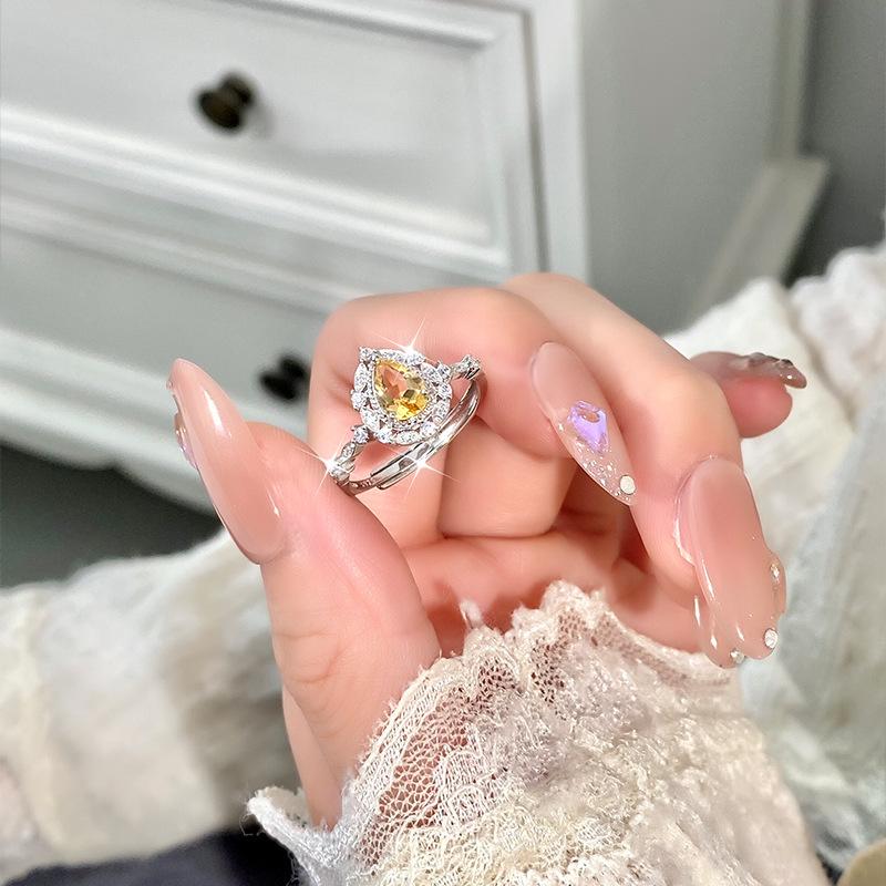Women's 925 Sterling Silver Amethyst Ring, 5*7mm Pear Cut Natural Purple Crystal Ring, Luxury Gemstone Jewelry for Engagement, Anniversary, Gift