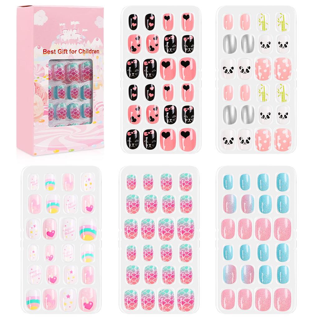 120Pcs Set Cute False Nails Full Cover Nail Tips for Children DIY Nail Art Kids Gift