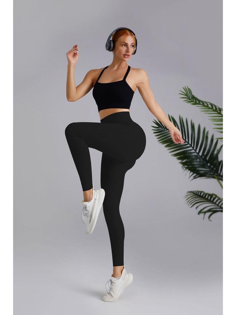 High-Waist Tummy Control Peach Hip Nude Yoga Pants - Breathable, Solid Color for Women