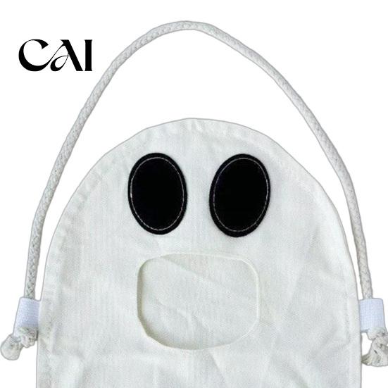 Small Gift Bag for Kids Halloween Ghost Candy Kids, Cute Fabric Treat or Trick Non Woven Container Tote with Handle, Spooky Snack Goodie Bags