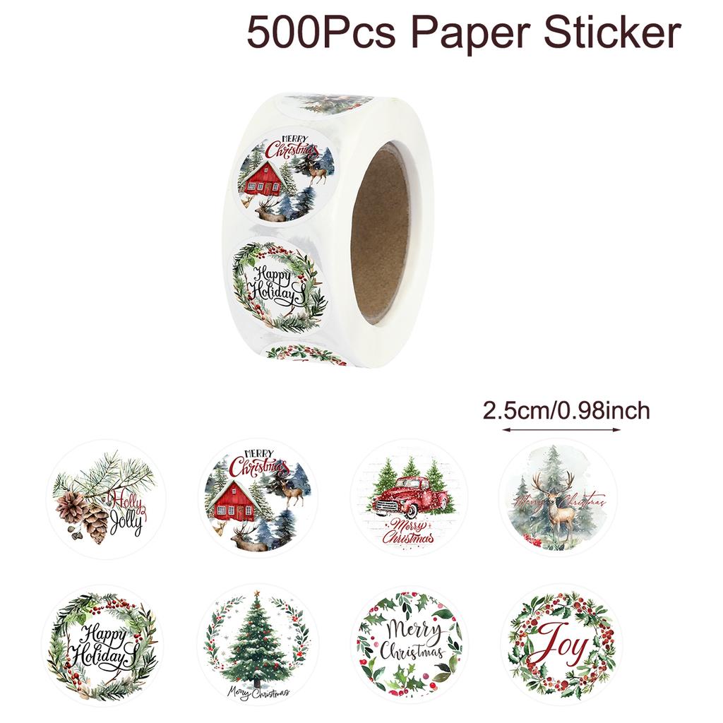 500pcs Merry Christmas Stickers Round Stickers Christmas Tag for Envelope Sealing Gift Decor Shop Product Packaging Stickers