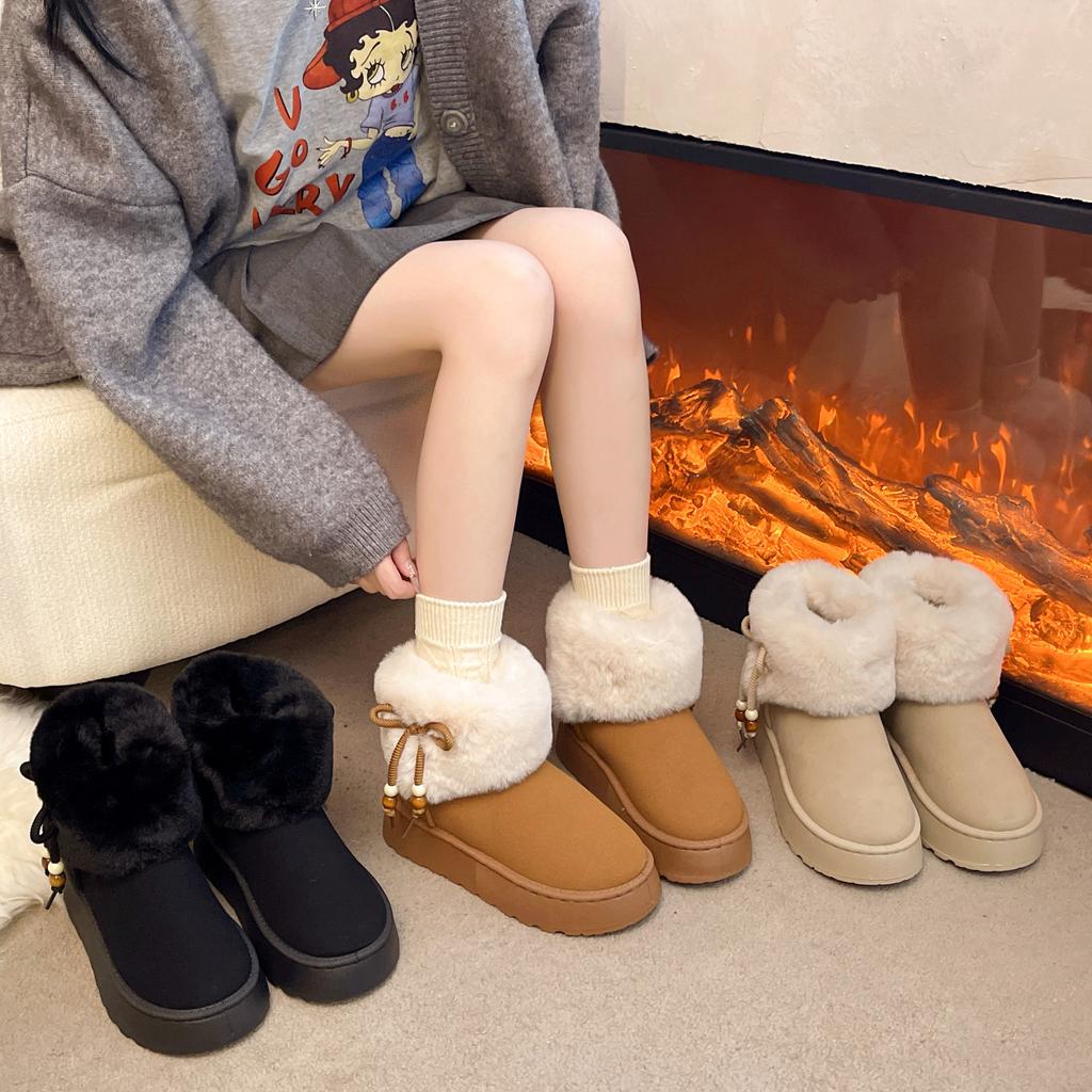 Winter new snow shoes large size flat short boots cotton shoes women's shoes piled thickened warm women's boots