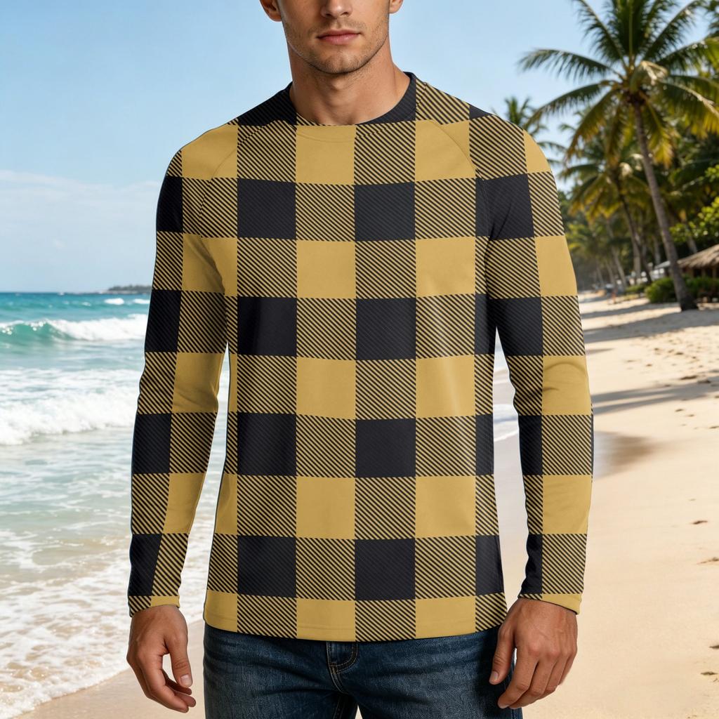 Men Long Sleeve UPF 50 Plus Sun Protection Shirt Outdoor Sports Fishing Casual Top Lightweight Breathable Quick Dry Crewneck Plaid Design