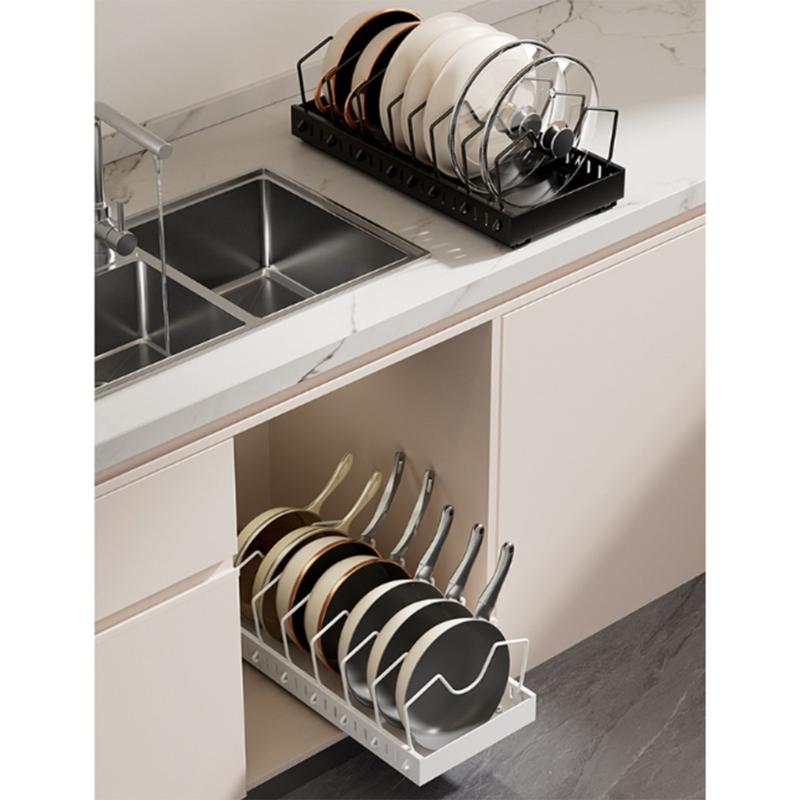 Organisateurs de cuisine réglables à 3 niveaux Design peu encombrant Accès facile Acier robuste pour casseroles, poêles, vaisselle et épices