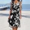 Spring And Summer Women'S Clothing New Independent Station Fashion V-Neck Chiffon Five-Quarter Sleeve Women'S Dress
