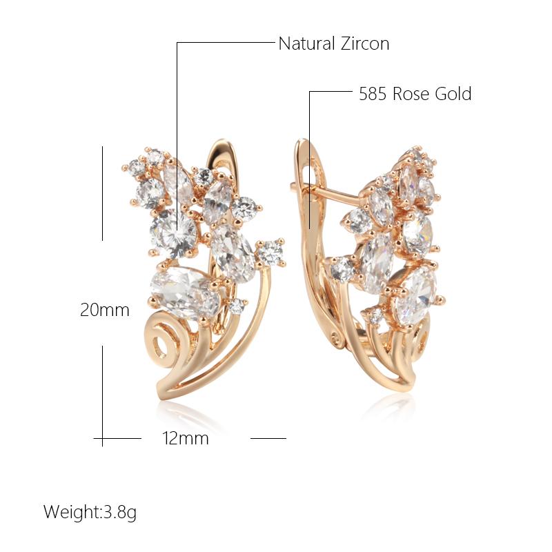 Fashion Natural Zircon Earrings Women  Rose Gold Color Banquet Symmetry Flower Earrings Statement Jewelry Crystal Gift