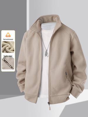 Chaqueta de Felpa Polar para Hombre - Abrigo Grueso Cálido de Lana de Cordero con Cuello Alto