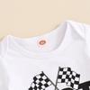 Baby Jungen Erstgeburtstags-Outfit, Kurzarm Strampler mit Rennfahrer-Print und karierter Hose Sommer-Outfit