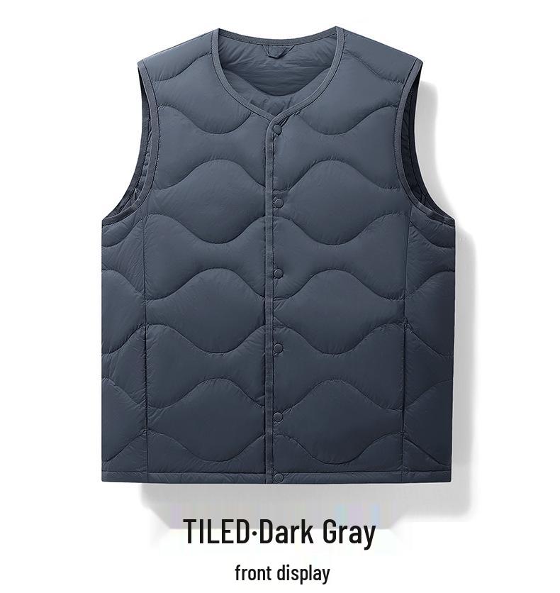 High-Quality Round Neck Wave Pattern Down Vest - 90% Down, Two-Way Style, Inspired by Major Outdoor Brands