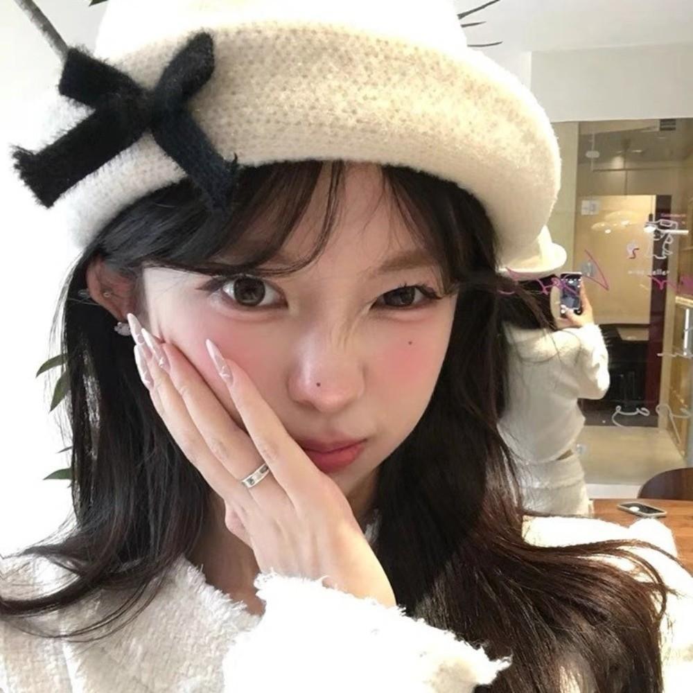 Casquette de pêche en laine de couleur unie Tricot Chapeau seau pour femmes Élégant nœud Chapeau seau Printemps Été