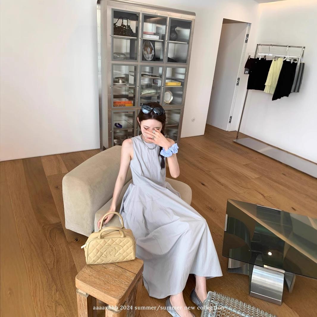 

Women s Summer 2025 French Gray Sleeveless A-Line Maxi Dress XL Premium