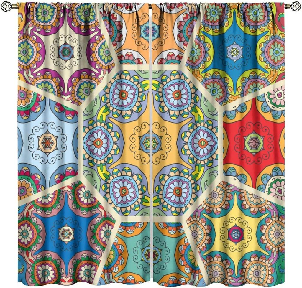 Colourful Graffiti Boho Curtains Vintage Floral Abstract Nation Splicing Pattern Colorful Graffiti Window Treatment for Living