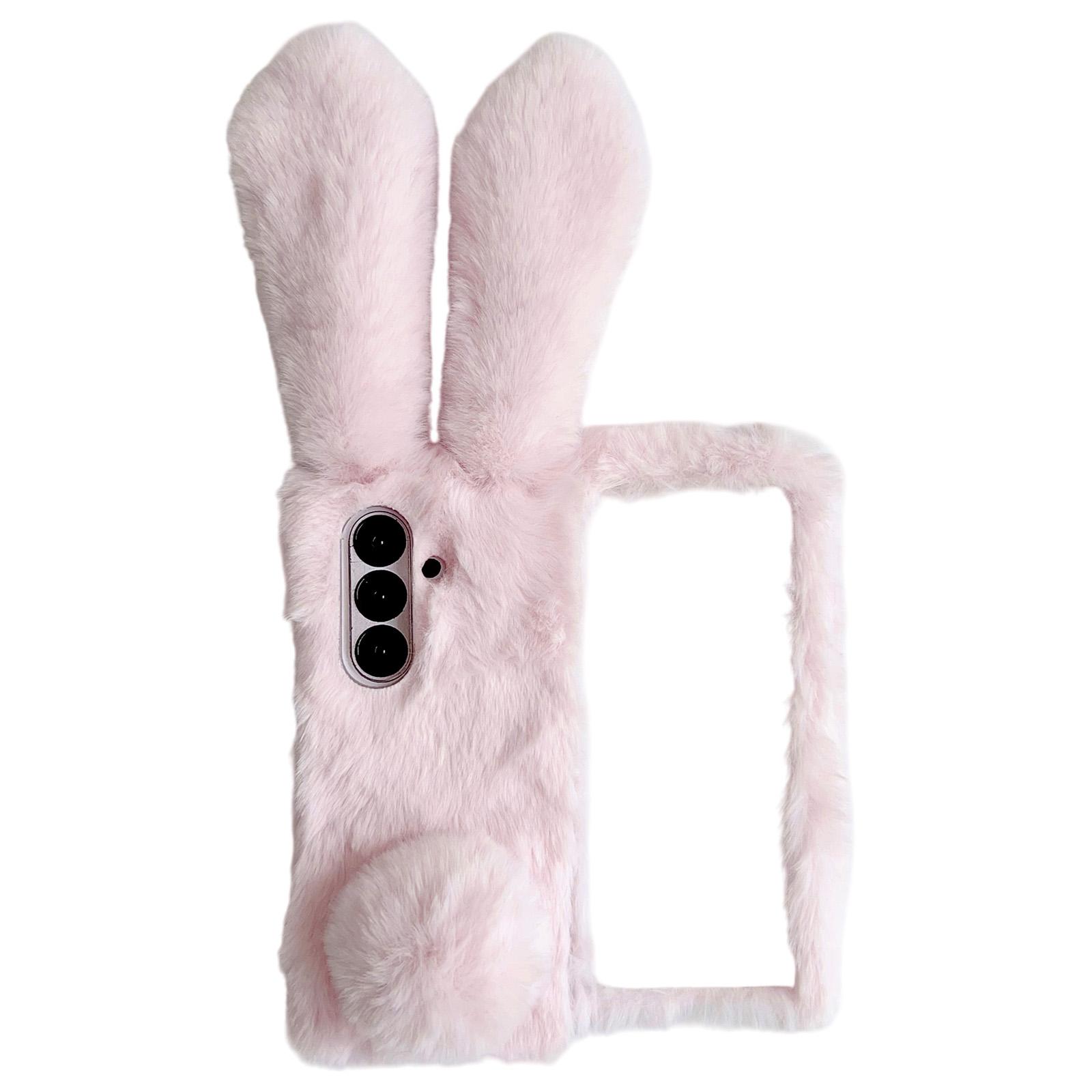 

For Samsung Galaxy Z Fold7 5G Case Bunny Ears Winter Plush Hard PC Phone Cover Pink