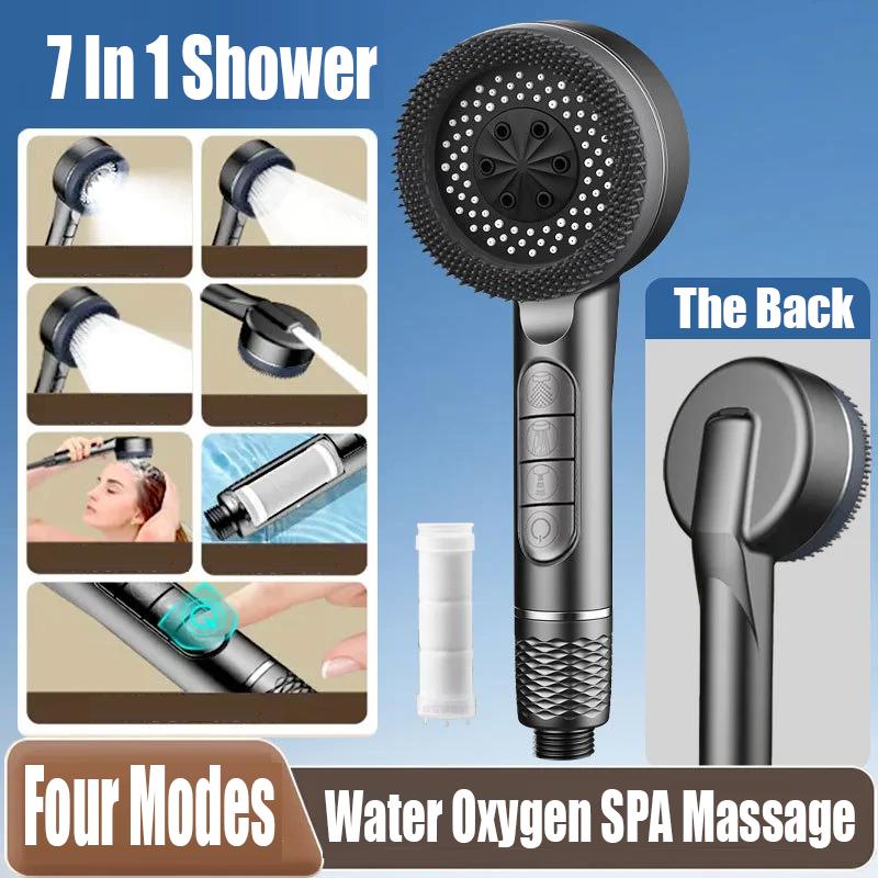 4 Modi Hochdruck Wassersparender Duschkopf Ein-Tasten Stopp Wasser Massage Sprüherset Mit Filterelement Badezimmerzubehör